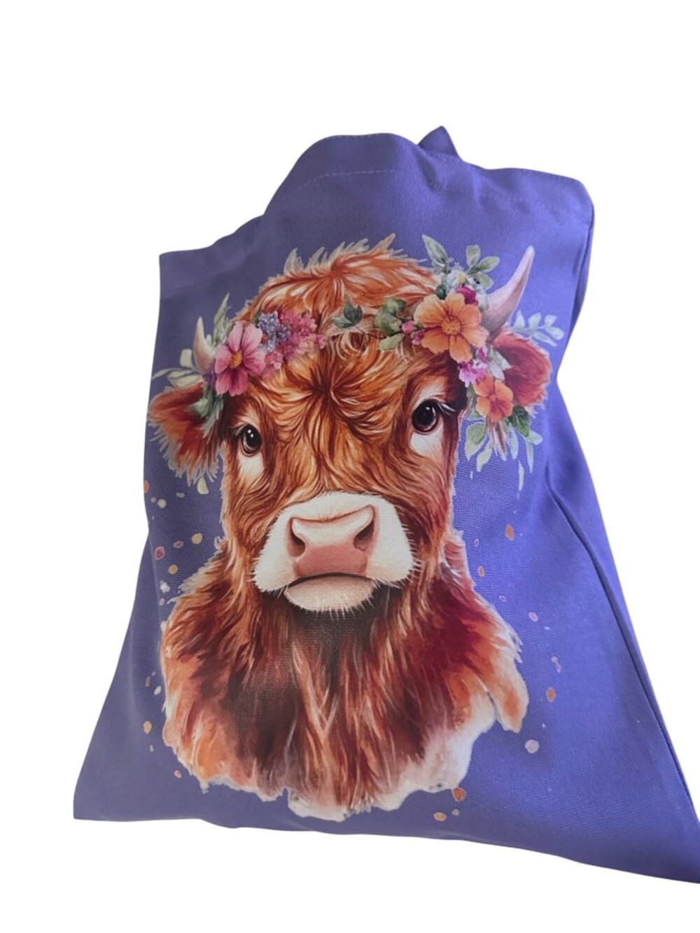 Lzerking light purple highland cow with floral tote bag